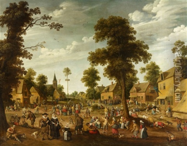 Peasant Festival In A Village Square Oil Painting - Joost Cornelisz. Droochsloot