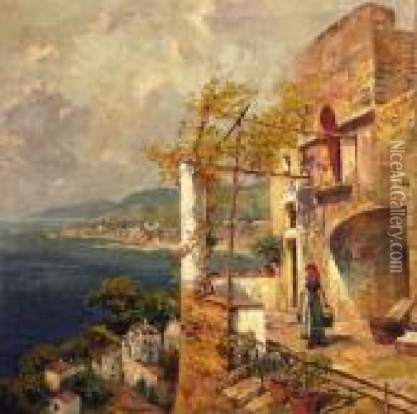 Terrazza Sulla Costiera Amalfitana Oil Painting - Carlo Brancaccio