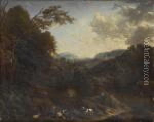 Italieniserande Landskap Med Rastande Figurer Oil Painting - Gaspard Dughet Poussin