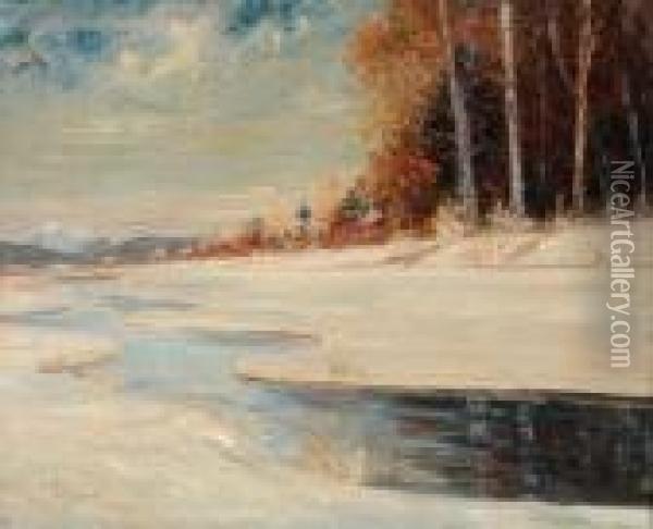 Paesaggio Fluviale D'inverno Oil Painting - Leonardo Roda