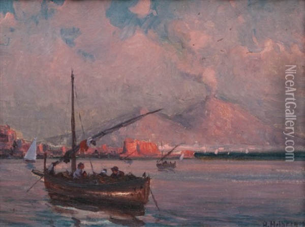 Bay Of Naples With Mount Vesuvius Oil Painting - Alfred Hermann Helberger