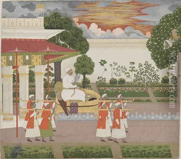 Muhammad Shah in a Palanquin, c.1730-40 Oil Painting - Chitarman