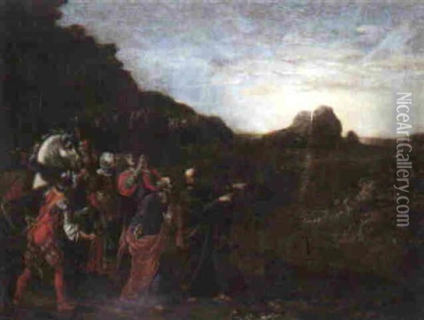 Moses And The Israelites Watching From The Shore As Pharaoh And The Egyptian Army Are Engulfed By The Red Sea Oil Painting - Domenico Fiasella