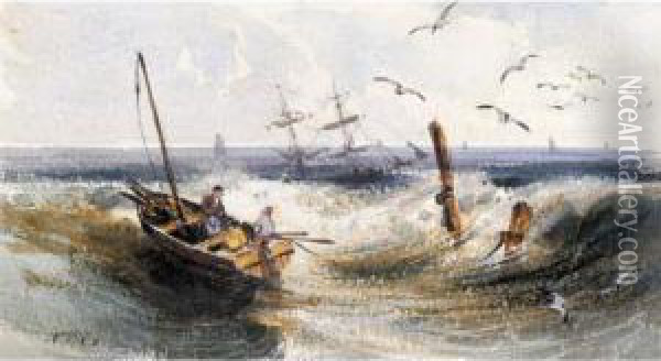 Fisherman In A Rowing Boat At Sea Oil Painting - Newton Fielding