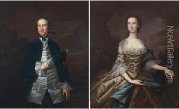 Portrait Of Charles Carroll Of Duddington And Mary Caroll (mrs. Ignatius Diggers): A Pair Of Portraits Oil Painting - John Ii Wollaston