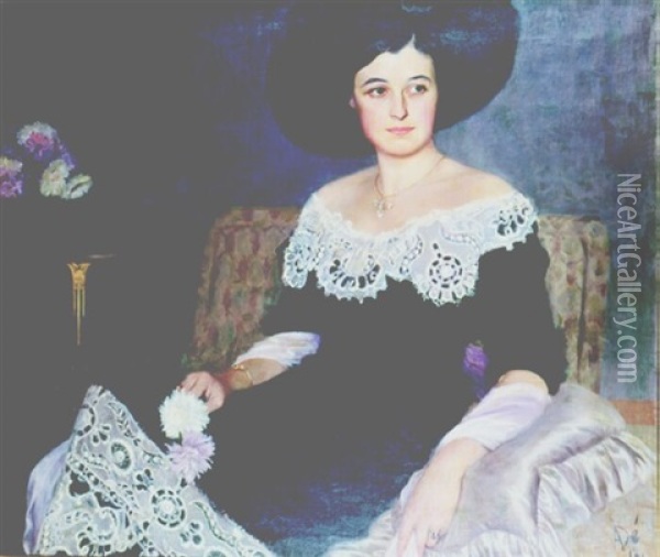 Kobieta W Kapeluszu Oil Painting - Adolphe Dechenaud