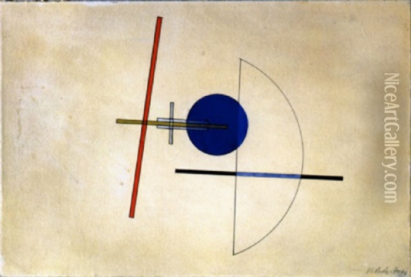 Komposition Mit Blauem Kreis Oil Painting - Laszlo Moholy-Nagy