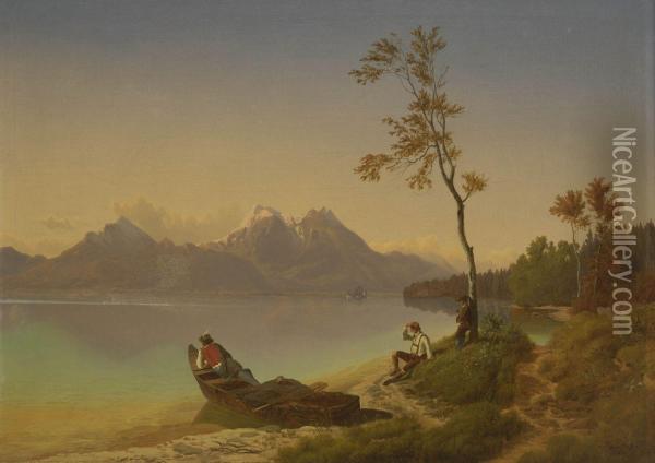 Rast Am Ufer Eines Gebirgssees Oil Painting - Maximilian Haushofer