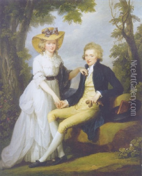 Portrait Of Robert Stearn Tighe Of Mitchellstown, Co. Westmeath, Ireland And His Wife Catherine In A Wooded Landscape Oil Painting - Angelika Kauffmann