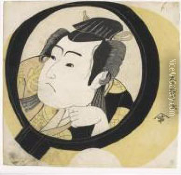 Portrait De L'acteur Iwai Hanshiro Iv Se Refletant Dans Un Miroir Oil Painting - Katsukawa Shunzan