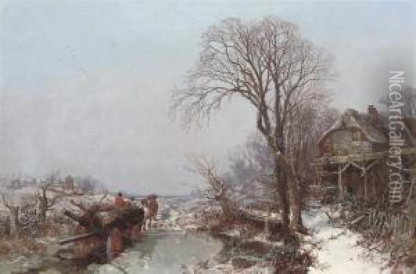 A Hard Day's Work, Winter Oil Painting - Charles Brooke Branwhite