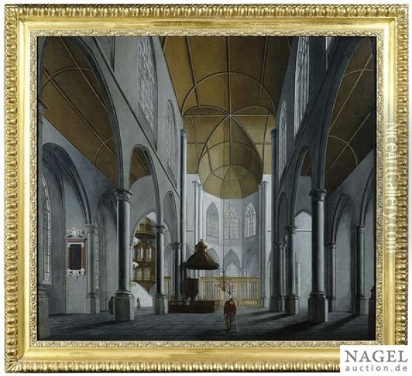 Interior Of A Gothic Church Oil Painting - Isaac van Nickele