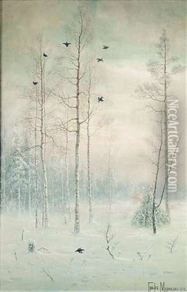 Fasanenjagd Im Winterlichen Wald Oil Painting - Vladimir Leodinovitch (Comte de) Muravioff
