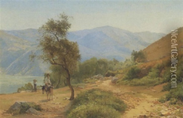 Italiensk Landskab Med Figurer Oil Painting - Edvard Frederik Petersen