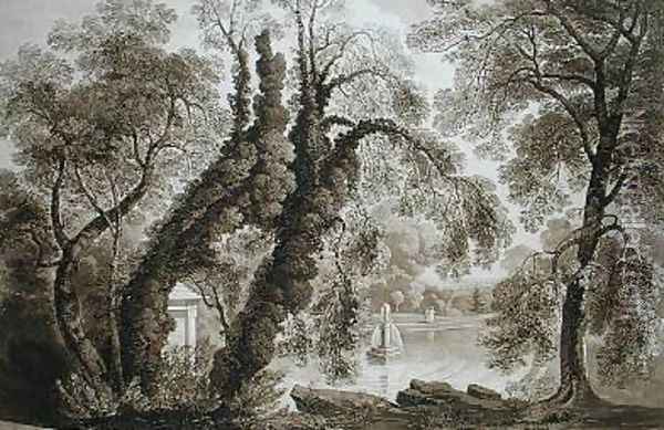 View of the Temple Fountain from the opposite side Sezincote Oil Painting - John Martin