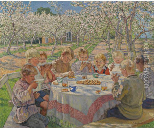 Tea In The Apple Orchard Oil Painting - Nikolai Petrovich Bogdanov-Belsky