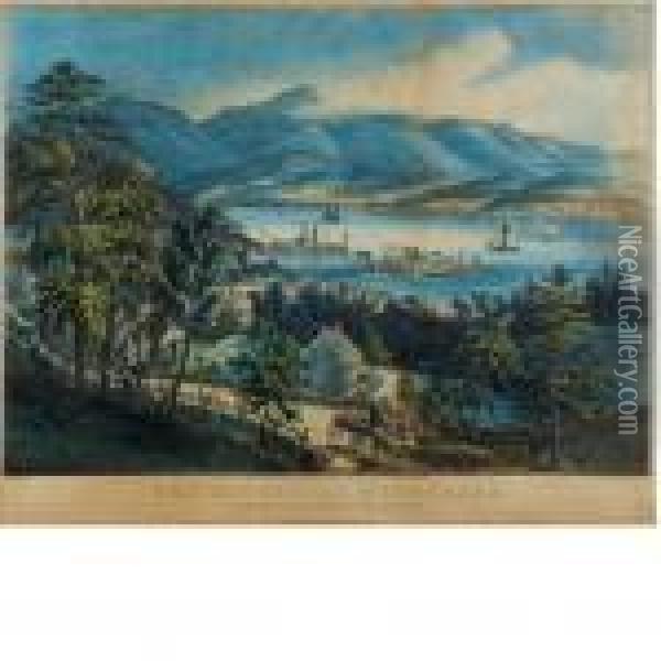 The Cattskill Mountains, From The Eastern Shore Of The Hudson Oil Painting - Currier & Ives Publishers