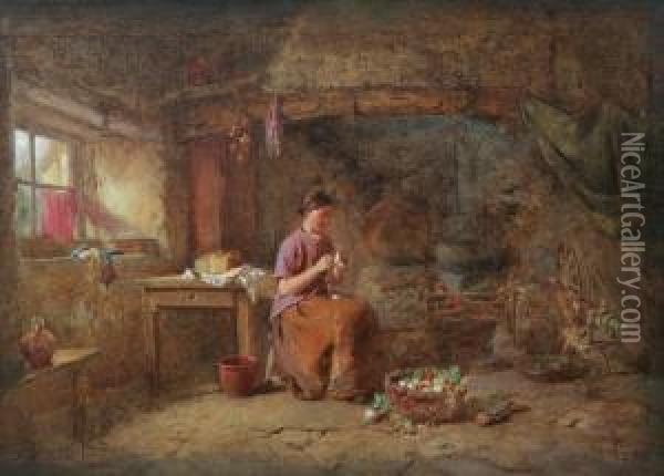 Interior Med Handarbetande Kvinna Oil Painting - Alfred Provis