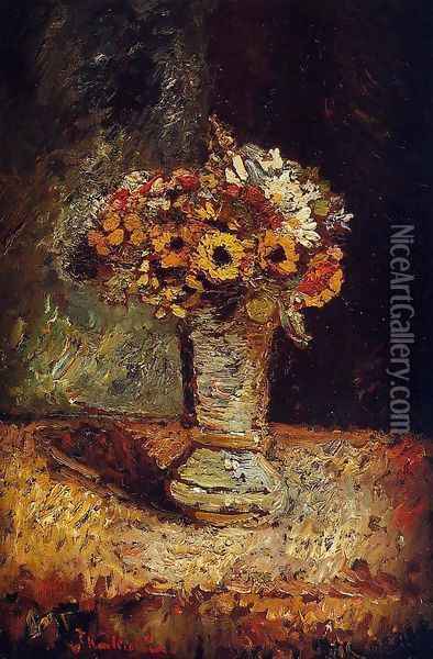 Flowers in a Vase Oil Painting - Adolphe Joseph Thomas Monticelli