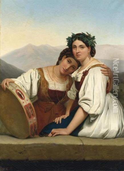 Italian Tambourine Girls Oil Painting - Guillaume Bodinier