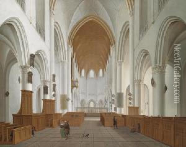 Interior Of Stbavo In Haarlem Oil Painting - Hendrick Van Vliet
