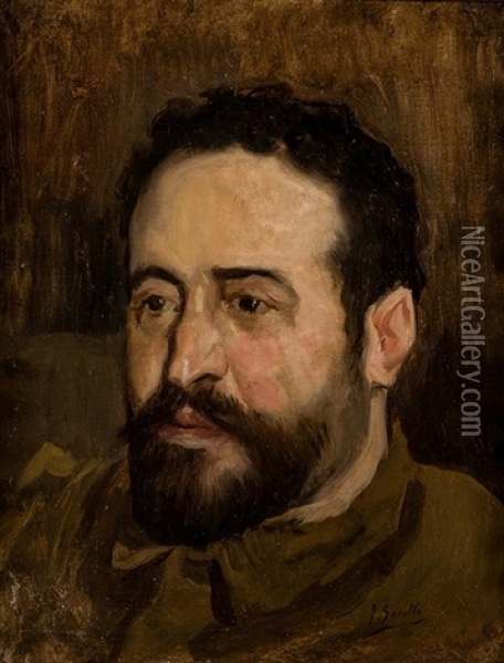 Retrato De Hombre, H.1885 Oil Painting - Joaquin Sorolla