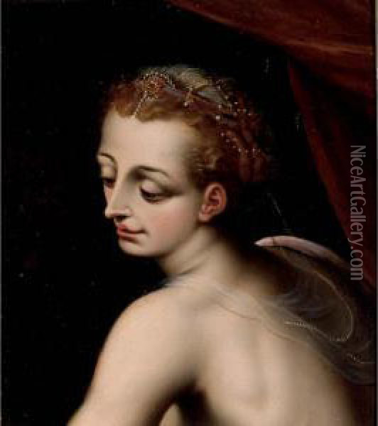 A Head Of A Woman Oil Painting - Frans I Vriendt (Frans Floris)