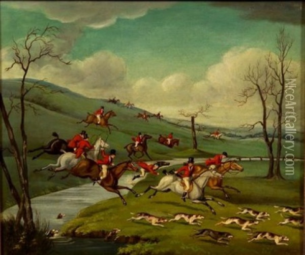 Hunters And Dogs In Full Cry Oil Painting - Charles Loraine Smith