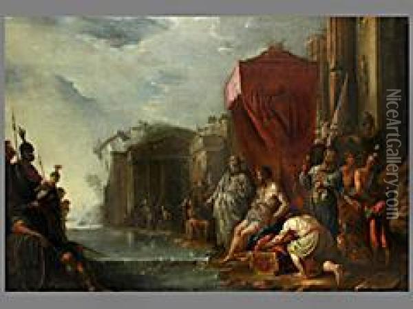 Historische Szene Mit Einem Unbekleideten Konig Oil Painting - Johann Heinrich Schonfeld