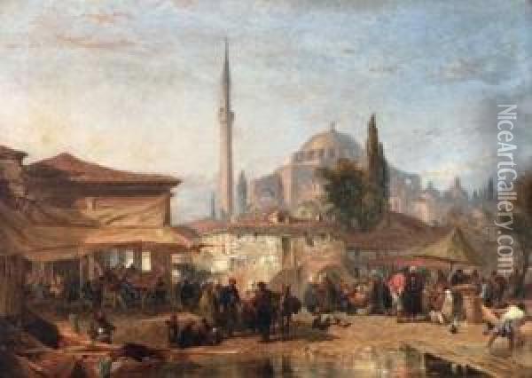 Abendlicher Markt In Konstantinopel. Oil Painting - Edward Alfred Angelo Goodall