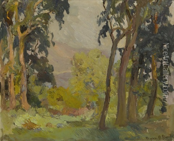 A Grove Of Trees With Mountains In The Distance Oil Painting - Franz Arthur Bischoff