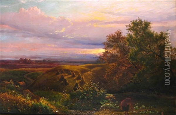 Evening On Wimbledon Common Oil Painting - John Linnell