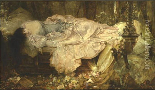 Lady Sleeping Oil Painting - Franciszek Zmurko