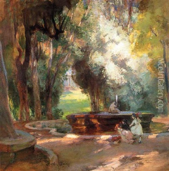 Fountains, Borghese Gardens Oil Painting - Charles Hodge Mackie