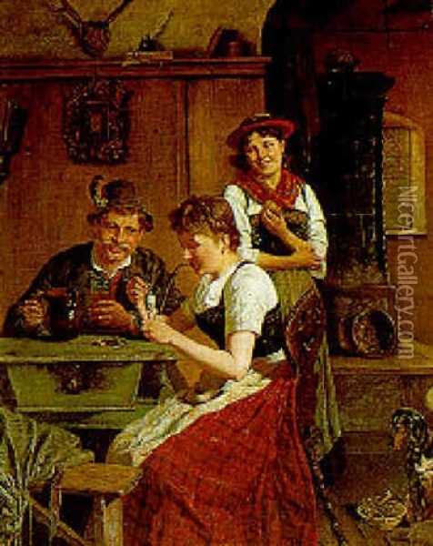 In Der Bauernstube Oil Painting - Adolf Franz Christian Schreitter von Schwarzenfeld