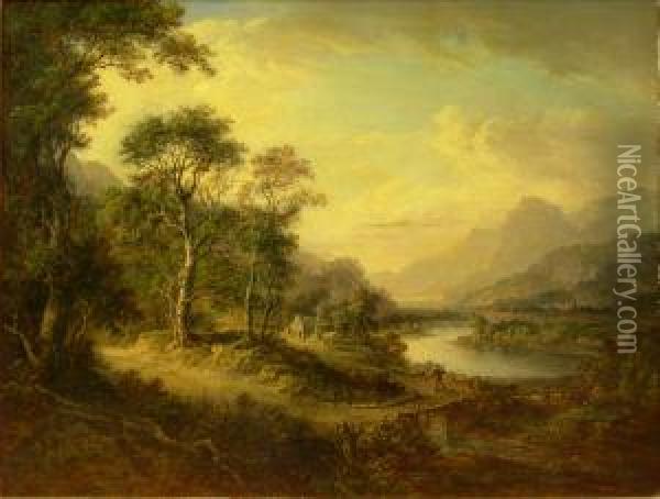 Figure In A Highland Landscape Oil Painting - Patrick, Peter Nasmyth