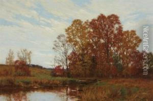 River In An Autumn Landscape Oil Painting - William Merritt Post