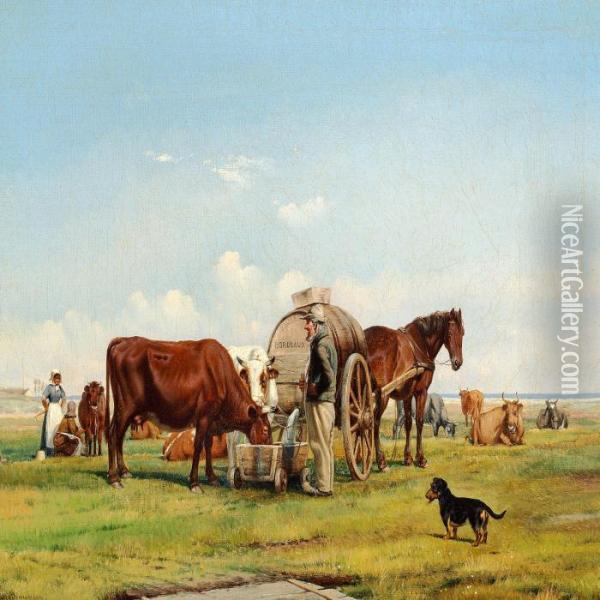 Pastorale Withpeasants Oil Painting - Simon Simonson