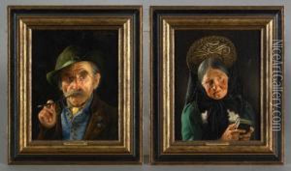 Portraits Of A Man And Woman Oil Painting - Alexander von Wagner