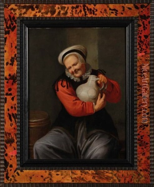 Vieille Femme Tenant Une Cruche Oil Painting - David Ryckaert III