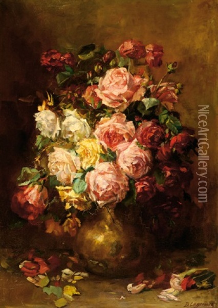Roses In A Vase Oil Painting - Baruch Lopes de Leao Laguna