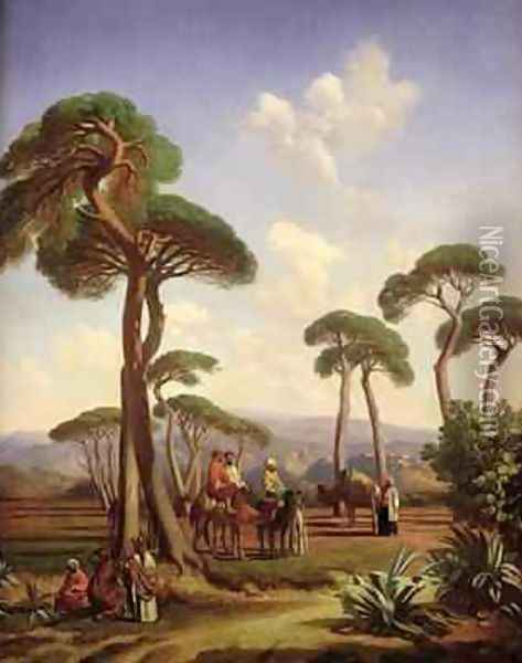 Arabs and Camels in Wooded Landscape Oil Painting - Prosper-Georges-Antoine Marilhat