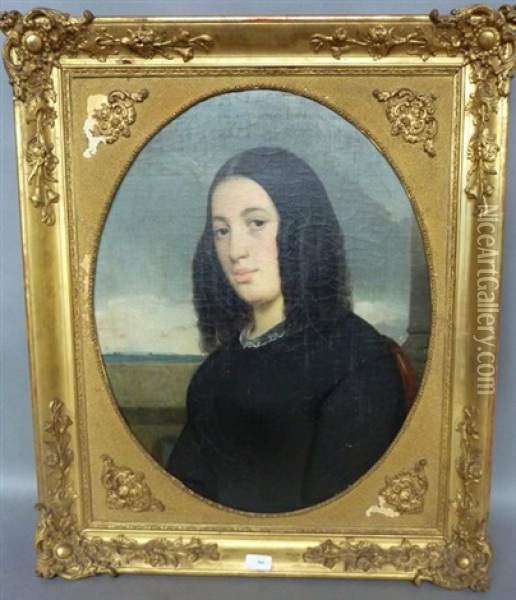 Portrait De Jeune Femme Sur Fond De Paysage Oil Painting - Jules de Vignon