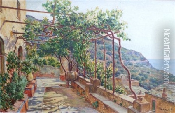 La Maison Bastiani, La Treille (rogliano)(cap Corse) Oil Painting - Olynthe Madrigali