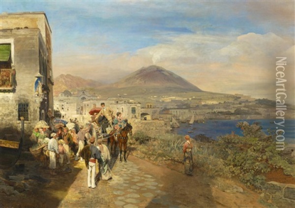 Reisegesellschaft Am Golf Von Neapel Oil Painting - Oswald Achenbach