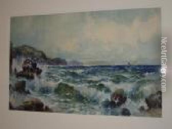 'the Ever Restless Sea', The Calf Of Man, Isle Of Man Oil Painting - Joseph Hughes Clayton