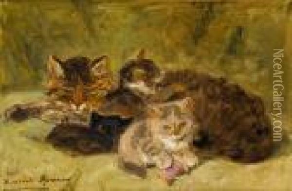 Playing With The Cotton Reel Oil Painting - Henriette Ronner-Knip