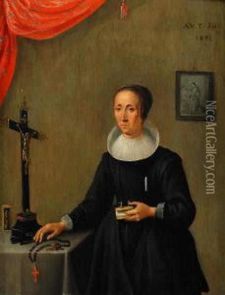 Kvinna Med Religiosa Attribut Oil Painting - Hendrick Gerritsz. Pot
