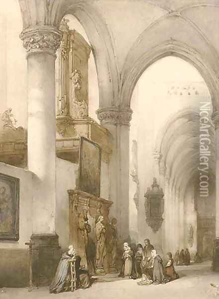 Figures in a church interior 3 Oil Painting - Johannes Bosboom