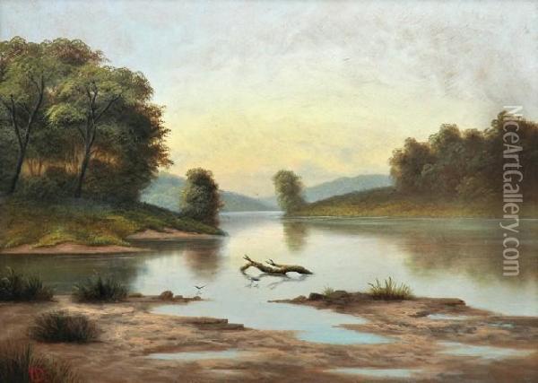 River Landscape Oil Painting - Valentine, Val Delawarr